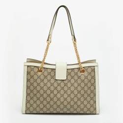 مملوكة مسبقًا حقيبة يد غوتشي "بادلوك" متوسطة قماش و جلد GG سوبريم أبيض عاجي/بيج