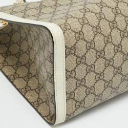 مملوكة مسبقًا حقيبة يد غوتشي "بادلوك" متوسطة قماش و جلد GG سوبريم أبيض عاجي/بيج