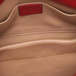 Pre Owned Gucci Bee Pearl Studded Queen Margaret Broadway Mini Red Leather Crossbody Bag