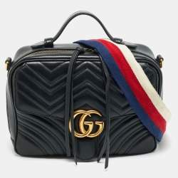 Pre Owned حقيبة يد غوتشي بمقبض علوي جلد ماغرامونت GG مبطن ويب سيلفي أسود صغيرة