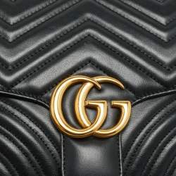 Pre Owned حقيبة يد غوتشي بمقبض علوي جلد ماغرامونت GG مبطن ويب سيلفي أسود صغيرة