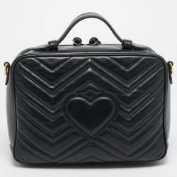 Pre Owned حقيبة يد غوتشي بمقبض علوي جلد ماغرامونت GG مبطن ويب سيلفي أسود صغيرة