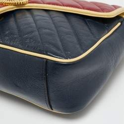 Pre Owned حقيبة كتف غوتشي مارمونت GG صغيرة جلد مبطن أزرق بحري/أحمر مائل للقطرية