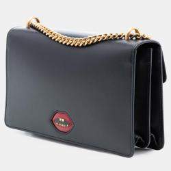 Pre Owned حقيبة كتف بسلسلة بقفل قلاب غوتشي جلد مالمقا وسط باللون الأسود مع رقعة على شكل قلب للأطفال مارمونت جي جي