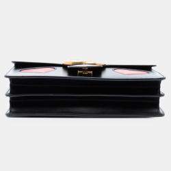 Pre Owned حقيبة كتف بسلسلة بقفل قلاب غوتشي جلد مالمقا وسط باللون الأسود مع رقعة على شكل قلب للأطفال مارمونت جي جي