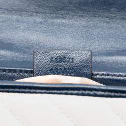 Pre Owned Gucci Blue/White Mini GG Marmont Matelasse Diagonal Leather Torchon Top Handle Bag