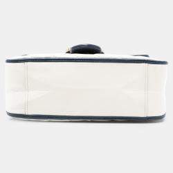 Pre Owned Gucci Blue/White Mini GG Marmont Matelasse Diagonal Leather Torchon Top Handle Bag