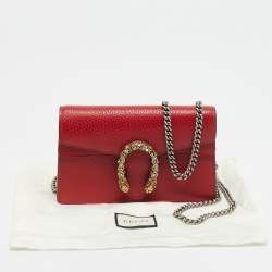 Pre Owned Gucci Dionysus Crystal Super Mini Red Leather Shoulder Bag