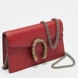 Pre Owned Gucci Dionysus Crystal Super Mini Red Leather Shoulder Bag