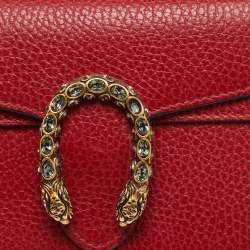 Pre Owned Gucci Dionysus Crystal Super Mini Red Leather Shoulder Bag