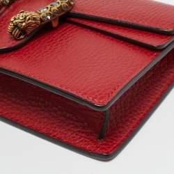 Pre Owned Gucci Dionysus Crystal Super Mini Red Leather Shoulder Bag
