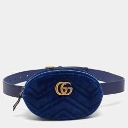 Pre Owned Gucci GG Marmont Blue Matelassé Velvet Belt Bag