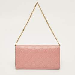 Pre Owned Gucci Padlock Pink Guccissima Leather Wallet On Chain