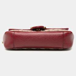 Pre Owned حقيبة كتف جلد كانفاس GG مائل صغير بني أحمر غوتشي مارمونت GG ماتلاسيه