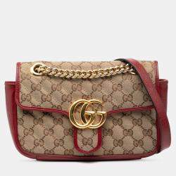 مملوكة مسبقًا Gucci Brown Red Small GG Marmont Matelasse Diagonal GG Canvas and Leather Shoulder Bag