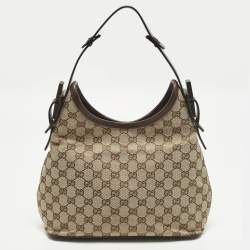 Pre Owned Gucci Beige/Brown GG Canvas and Leather Hobo