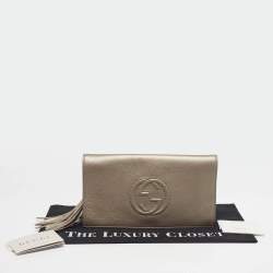 Pre Owned Gucci Beige Soho Tassel Leather Clutch