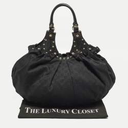 مملوكة مسبقًا  حقيبة غوتشي مرصعة بيلهام جلد وكانفاس جي جي سوداء