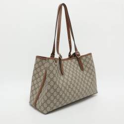 Pre Owned Gucci GG Emblem Large Beige/Brown Coated Canvas Tote