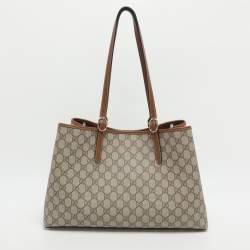 Pre Owned Gucci GG Emblem Large Beige/Brown Coated Canvas Tote