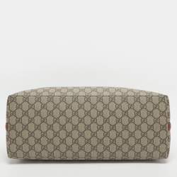 Pre Owned Gucci GG Emblem Large Beige/Brown Coated Canvas Tote