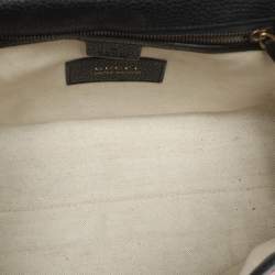 Pre Owned حقيبة غوتشي يد علوية جلد أسود GG مارمونت مطرز مزخرف بالورود