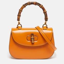 Pre Owned حقيبة يد غوتشي بامبو 1947 جلد مستردة صفراء صغيرة