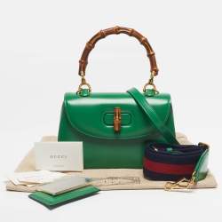 Pre Owned Gucci Bamboo 1947 Small Green Leather Top Handle Bag