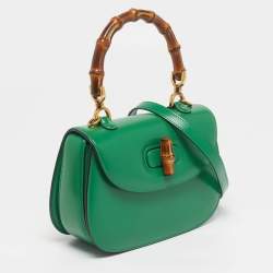 Pre Owned Gucci Bamboo 1947 Small Green Leather Top Handle Bag