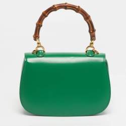 Pre Owned Gucci Bamboo 1947 Small Green Leather Top Handle Bag