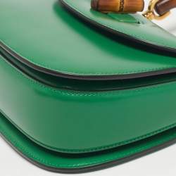 Pre Owned Gucci Bamboo 1947 Small Green Leather Top Handle Bag