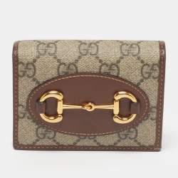 Pre Owned علبة بطاقات غوتشي هورسبت 1955 قماش سوبرم GG بني/بيج وجلدي