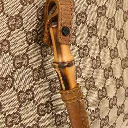 Pre Owned حقيبة يد غوتشي بامبو GG بيج/بنية