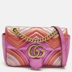 Pre Owned حقيبة كتف غوتشي GG مارمونت صغيرة مخمل ماتيلس وردي