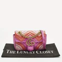 Pre Owned حقيبة كتف غوتشي GG مارمونت صغيرة مخمل ماتيلس وردي