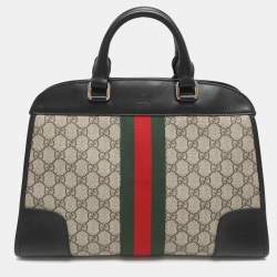 مملوكة مسبقًا Gucci Vintage Web Beige/Black GG Supreme Coated Canvas and Leather Satchel
