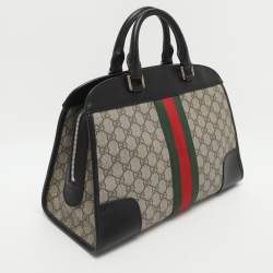 مملوكة مسبقًا Gucci Vintage Web Beige/Black GG Supreme Coated Canvas and Leather Satchel