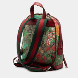 Pre Owned Gucci Brown Red Small GG Supreme Web Tian Backpack