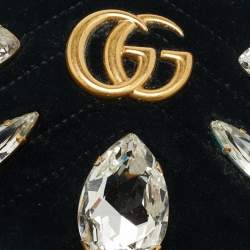 Pre Owned Gucci GG Marmont Crystals Black Matelassé Velvet and Leather Belt Bag