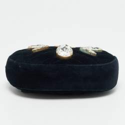 Pre Owned Gucci GG Marmont Crystals Black Matelassé Velvet and Leather Belt Bag