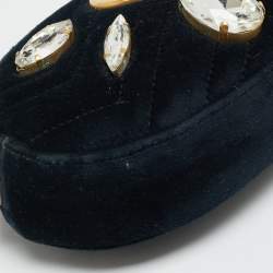 Pre Owned Gucci GG Marmont Crystals Black Matelassé Velvet and Leather Belt Bag