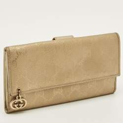 Pre Owned محفظة غوتشي جي جي توينز كانفاس إمبريم ذهبية طويلة