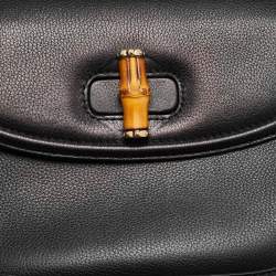 Pre Owned حقيبة غوتشي كبيرة جلد أسود بشراشيب وسعف خيزران جديد يد علوية