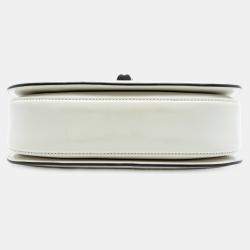 Pre Owned حقيبة غوتشي بامبو يد علوية إطار طباعة جلد عجل أبيض