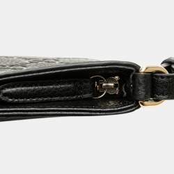 Pre Owned Gucci GG Emblem Medium Chain Handbag/Shoulder Bag Black Leather