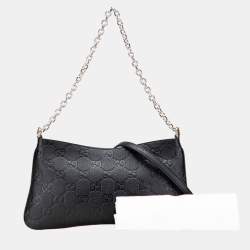 Pre Owned Gucci GG Emblem Medium Chain Handbag/Shoulder Bag Black Leather