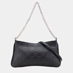 مملوكة مسبقًا Gucci GG Emblem Medium Chain Handbag/Shoulder Bag Black Leather