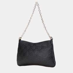 Pre Owned Gucci GG Emblem Medium Chain Handbag/Shoulder Bag Black Leather