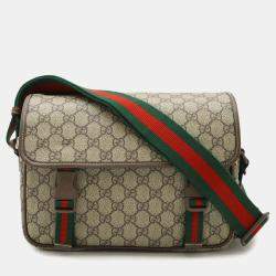 Pre Owned Gucci Gg Supreme Sherry Line Bag Shoulder Pvc Beige Mocha Brown Green Red