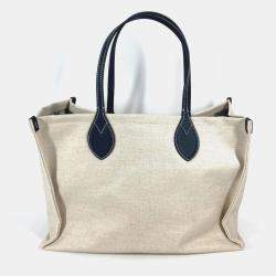 Pre Owned Gucci Logo Print Shoulder Bag/Tote Bag Canvas/Leather Beige/Black